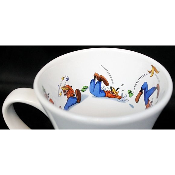 Disney Store White Ceramic 6" Coffee Mug Goofy Slipping On Banana Peel Concave - Picture 5 of 10